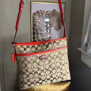 Authentic Tan & Red Coach Crossbody❤️